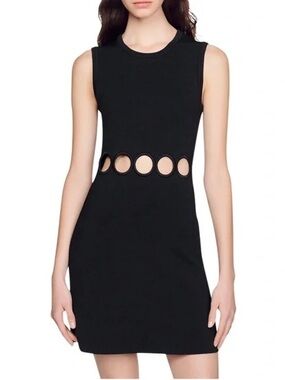 Sandro Nola dress Black Sleeveless Mini Dress with Ring Waist Detail